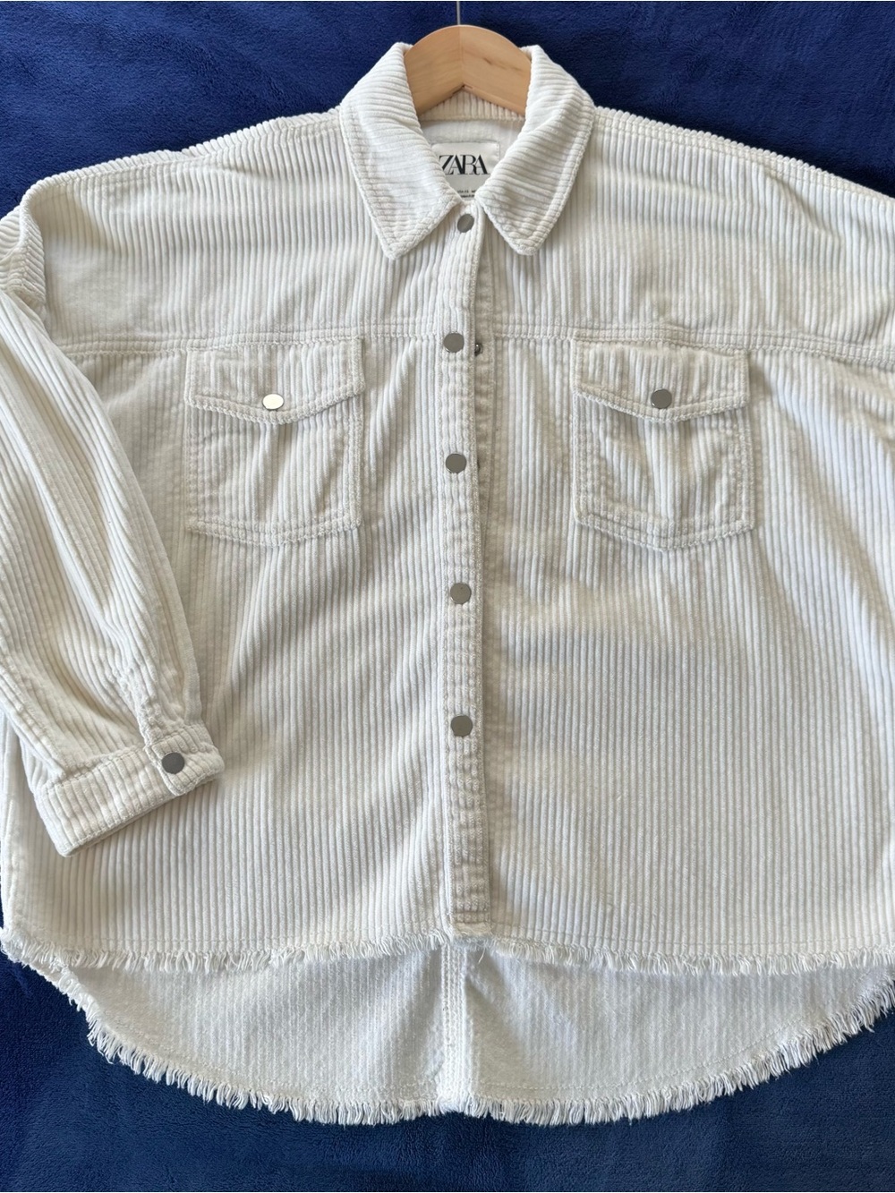 Zara White Corduroy Snap-Front Jacket  XS